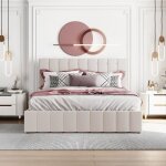 Lit coffre double adulte 140 x 200 cm en velours avec sommier t�te de lit r�glable coffre de rangement ...