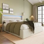 Lit coffre double pour adulte 140 x 200cm en simili cuir avec led coffre de rangement sommier � lattes ...