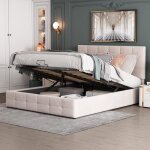 Lit coffre double adulte 140x200cm en velours 2 places coffre de rangement t�te de lit r�glable style ...