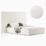 Lit coffre avec grande t�te de lit tissu velours c�tel� ou tissu bouclette monaco - tissu boucl� cr�me ...