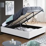 Idmarket lit coffre double miami avec sommier 140 x 190 cm pvc blanc