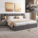 Lit coffre 160x200 cm avec avec lampe directionnelle et chargement usb lit double avec sommier  lattes ...