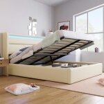 Lit coffre led 140x200cm avec coffre de rangement avec sommier � lattes blanc