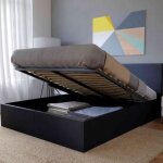 Lit coffre en m�tal avec rev�tement simili cuir noir 160x200 - lt14020 - terre de nuit