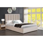 Lit avec coffre de rangement en velours beige modles lisa 140 x 190 cm