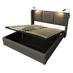 Lit coffre - lunex home - 160 x 200 cm - simili - cuir gris - t�te de lit r�glable - charge usb