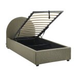 Lit coffre avec sommier � lattes et t�te de lit. finition bouclette. kaki. l 206 x p 104 x h 102cm