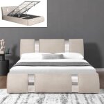 Lit coffre sommier relevable nova velours - velours taupe - 140x190