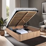 Lit coffre spiro 160x200cm + 1 sommier / d�cor ch�ne blanchi