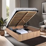 Lit coffre spiro 180x200cm + 1 sommier / d�cor ch�ne blanchi