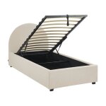 Lit coffre avec sommier � lattes et t�te de lit. finition bouclette. blanc. l 206 x p 104 x h 102cm