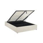 Lit coffre avec sommier  lattes. finition bouclette. blanc. l 204 x p 148 x h 32cm