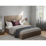 Lit coffre 180 x 200 cm avec tte de lit coutures verticales - velours - taupe - larali de pascal morabito ...