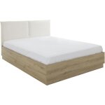 Lit coffre tête textile - tidy - 160 x 200 cm - chêne / ecru - sommier inclus - gami Lit coffre tête textile - tidy - 160 x 200 cm - chêne / ecru - sommier inclus - gami