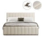 Lit coffre tissu velours c�tel� ou tissu bouclette soho - velours c�tel� beige - 160x200