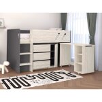 Lit combin 90 x 190 cm avec bureau et rangements - coloris : anthracite et naturel gris - sagiti