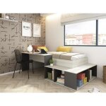 Lit combin� 90 x 200 cm avec rangements et bureau - coloris : naturel et anthracite + sommier - rigali ...