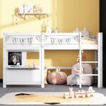 Lit combin� enfants 90x200 - modernluxe - blanc - tableau pour graffitis - espace de jeu et de rangement ...