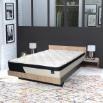 Lit cool 140x190 cm + 2 chevets + sommier + matelas cassie / dcor chne blanchi & noir