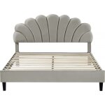 Lit coquillage en velours manon - 160 x 200 cm - gris