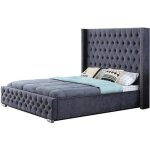 Lit design grande t�te de lit lia - velours gris - 140x190