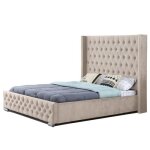 Lit design grande t�te de lit lia - velours taupe - 140x190