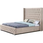 Lit design grande t�te de lit lia - velours taupe - 160x200
