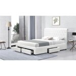 Lit design avec rangement tiroirs hyde - pu blanc - 140x190