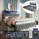 Lit double lit 140�200 avec chargement usb et type c 4 tiroirs lit adulte pour 2 personnes sommier m�tallique ...