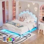 Lit double - leytn - lit princesse - 140 x 200 cm - tête de lit couronne - lumière led - blanc Lit double - leytn - lit princesse - 140 x 200 cm - tête de lit couronne - lumière led - blanc