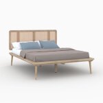 Lit double 140x190 cm en bois et cannage - adik - rendez - vous dco