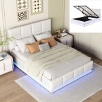 Lit double 140x200 cm avec �clairage led rembourr� hydraulique relevable rangement cuir artificiel lit ...