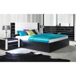 Lit double 160 cm avec option coffre lina. coloris noir et blanc brillant avec une finition en simili ...