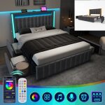 Lit double 160x200 cm avec chargement usb type c clairage led et 4 tiroirslit adulte rangement cadre ...
