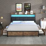 Lit double coffre 160x200 cm - langtu - lit capitonn - 4 tiroirs - sommier  lattes - noir