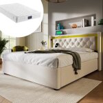 Lit double 160x200 cm led espace de rangement coffre de lit avec fonction de chargement usb type c t�te ...