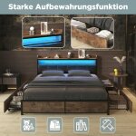 Lit double 160x200 cm en pu avec sommier  lattes et 4 tiroirs - style industriel - noir