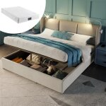 Lit 160x200 avec sommier et matelas lit 2 personnes avec lampe de lecture et usb sommier � lattes coffre ...