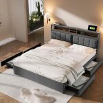 Okwish cadre de lit adulte 160�200cm - lit double avec 4 tiroirs et prise usb t�te de lit r�glable en ...
