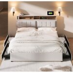 Lit coffre 160x200cm prise usb - c lit double tte de lit rglable 4 tiroirs cadre de lit  lattes en ...