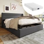 Lit coffre 160 x 200 cm avec sommier lit double lit 2 personnes de rangement avec matelas style contemporain ... Lit coffre 160 x 200 cm avec sommier lit double lit 2 personnes de rangement avec matelas style contemporain ...