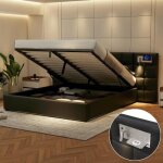 Lit double - langtu - lit capitonn� - 180x200 cm - port usb & recharge sans fil - rangement hydraulique ...