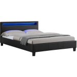 Lit led double 140x190 cm avec sommier t�te de lit confortable lit 1 place rev�tement synth�tique noir ...