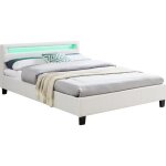 Lit led double 140x190 cm avec sommier t�te de lit confortable lit 1 place rev�tement en tissu blanc ...