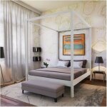 Lit double  baldaquin romance 160x200 / laqu blanc