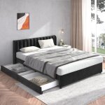 Lit double capitonné 180 x 200 cm lit adulte rembourré en velours avec 2 tiroirs de rangement et sommier ... Lit double capitonné 180 x 200 cm lit adulte rembourré en velours avec 2 tiroirs de rangement et sommier ...