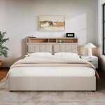 Okwish lit adulte capitonn� 140�200cm cadre de lit avec 4 tiroirs et prise usb c et t�te de lit r�glable ...