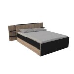 Lit city 140x190 + t�te de lit chevet + 1 tiroir / d�cor noir & ch�ne blanchi