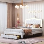 Lit double enfant - hofurni - 140x200 cm - avec rangement - led r�glable - style princesse