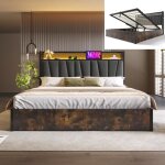 Lit double 180x200 cm lit coffre - t�te de lit avec usb - �clairage led - gris